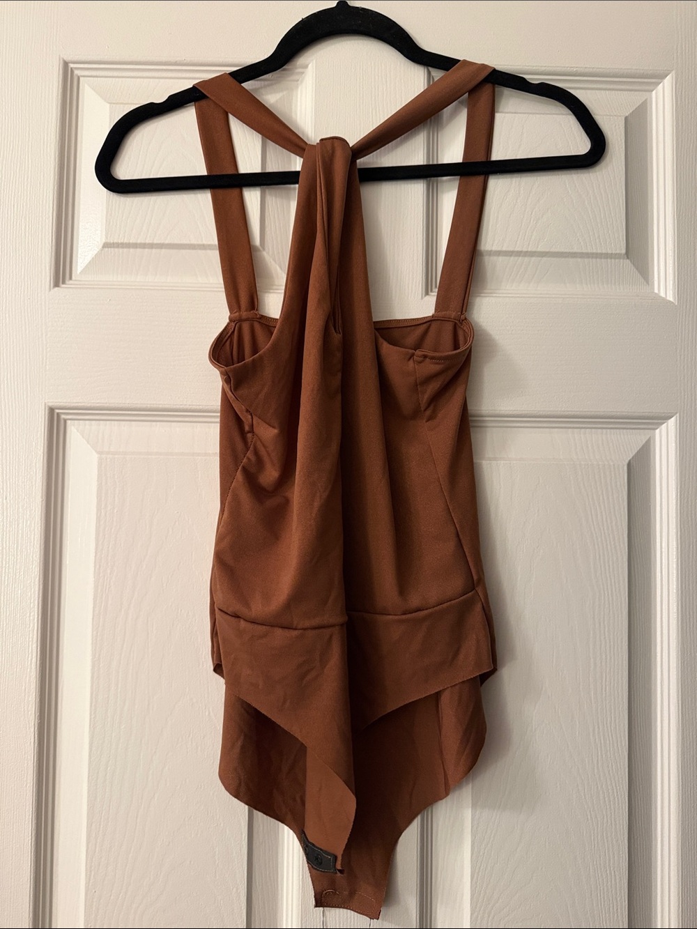 SHEIN Rust Brown Draped Tie-Back Bodysuit